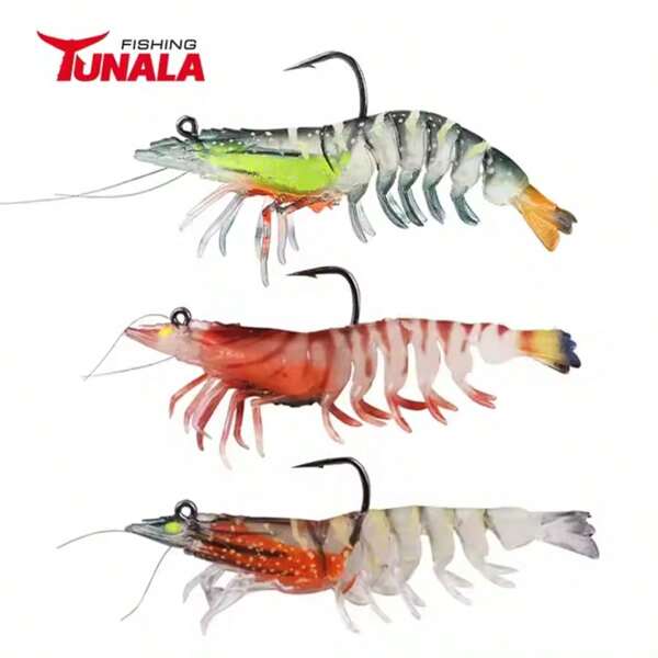 Luminous Shrimp Bait Soft Shrimp Bait Saltwater Fishing Bait Shrimp Bait Set With Sharp Hook Fish Bait Suitable For Freshwater Seawater Trout Bass Salmon Trout Bass Salmon