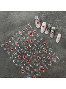 1 张 3D 烫金心形美甲贴纸，1 件 Y2K 全息星星太阳滑块星光 DIY 贴花美甲装饰情人节美甲装饰 - 彩色 - 查看 9