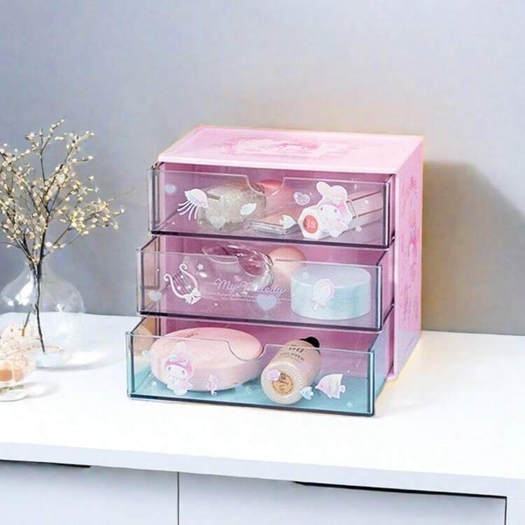 MINISO Sanrio My Melody Multi-Drawer Storage Unit, Easy-Pull Drawers & Lightweight Build, Adorable Hello Kitty/Melody Design, Suitable For Dressers, Dorms & Travel Organization (1PC) - Pink - View 3