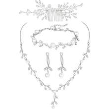 Milacolato Pearl Prom Jewelry Set For Women Pearl Rhinestone Crystal Drop Necklace Earring Bracelet Hair Pins Prom Bride Bridesmaid Wedding Bridal Jewelry Accessories Silver Gold Rose Gold - 彩色 - 查看 13