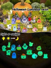 10 件万圣节夜光迷你人偶可爱微型鬼魂人偶夜光树脂人偶小怪兽花园装饰微型雕像适用于户外房屋景观派对万圣节夜光迷你树脂鬼魂可爱小鬼魂微型人偶夜光，恐怖万圣节鬼魂装饰适用于微型仙女花园 DIY 户外房屋会议、派对礼品袋填充物