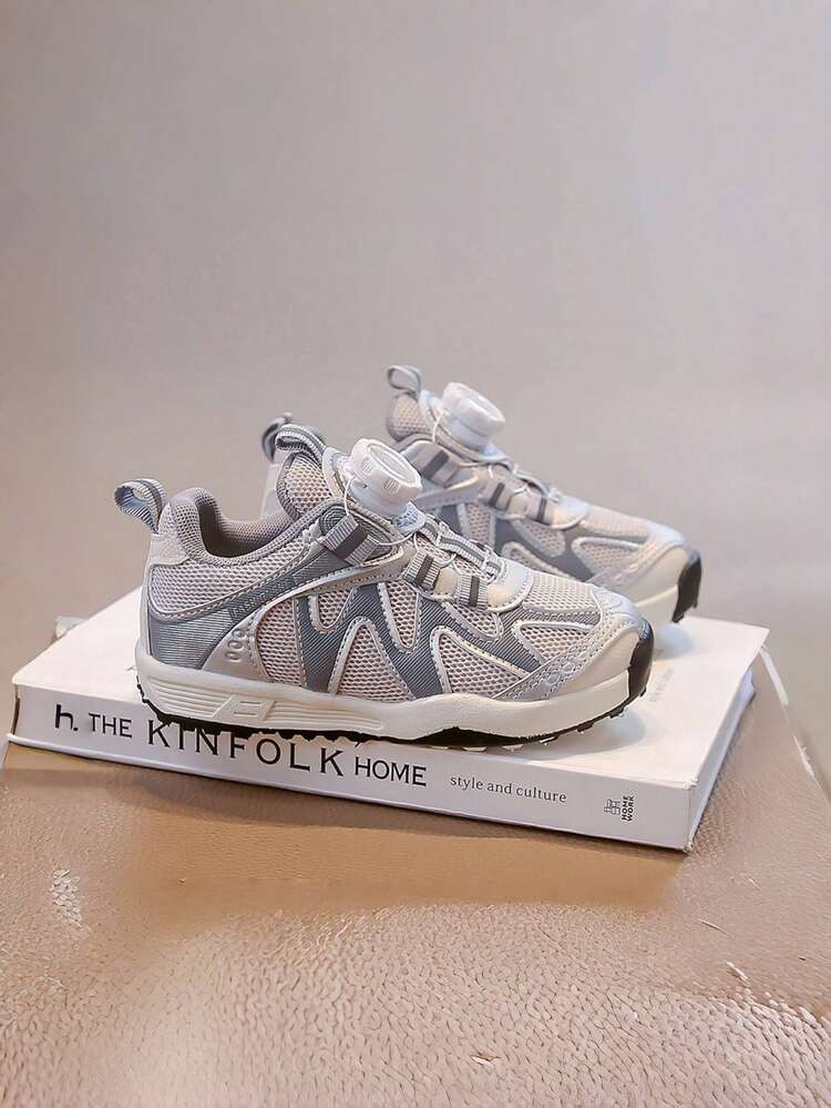 1 双女童 PU 网眼旋转纽扣设计软底时尚运动鞋，适合春秋季 - 銀色 - 查看 2