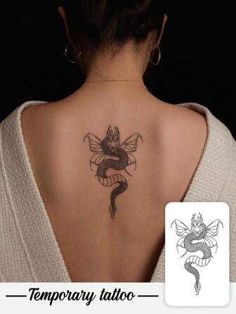 Tatuaje temporal falso a prueba de agua y sudor, dragón negro rugiente oscuro, tatuaje temporal sagrado de estilo chino, material de PVC, patrón minimalista de estilo Y2K, resistente al sudor, tatuaje falso de arte corporal, adecuado para uso diario de las personas