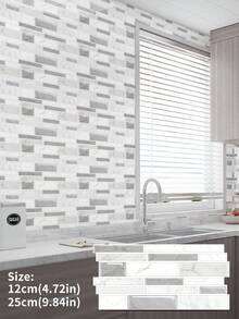 22 pezzi Adesivi per piastrelle da parete in marmo, piastrelle decorative in PVC a strisce bianche e nere, pannello posteriore impermeabile per cucina, facile da installare, molto adatto per decorazione di pareti di cucina, soggiorno, bagno e stanze