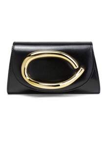 1pc Black Palmprint PU Material Women's Evening Bag, Matching Gold Clutch Decor, Can Be Handheld/Carried/Shoulder/Crossbody, Suitable For Wedding/Party/Prom/Banquet , Gold Bag - Black - View 2