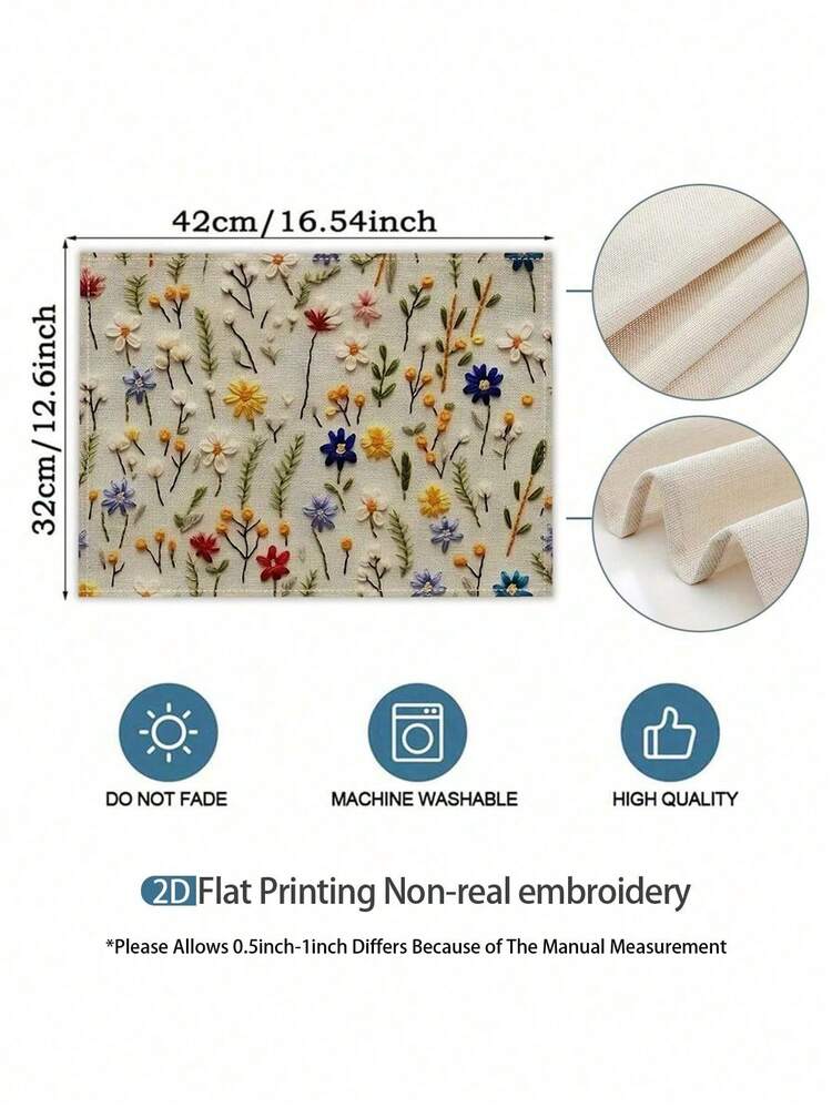 2/4/6 件野花餐垫，白色鲜艳花卉图案，长方形桌垫，适合婚礼、派对、日常用餐装饰 - 彩色 - 查看 8