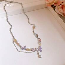 1 Piece Colorful Crystal  Butterfly Titanium Steel Necklace Forest Style Super Fairy Sweet Exquisite Versatile Jewelry Suitable For Vacation Party Banquet And Other Occasions - 手鍊-彩色 - 查看 3