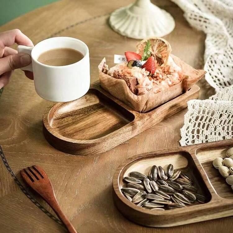 1pc Wooden Tray, Serving Platter, Cheese Board, 2/3/4/5 Compartment Food Tray, Round Barbecue Plate, Can Hold Meat, Cheese, Nuts And Fruits, Multi-Functional Fruit Tray, Creative Appetizer Snack Tray, Home Dessert Plate, Reusable Fruit Tray, Kitchen Decor, Kitchen Supplies, Wedding Candy Storage Tray - Yellow - View 19