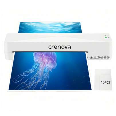 CRENOVA Laminator Machine With 10 Laminating Sheets, A4 Laminating Machine Hot & Cold With Fast Warm Technology, Thermal Laminator 9 Inch For Home Office School Business White