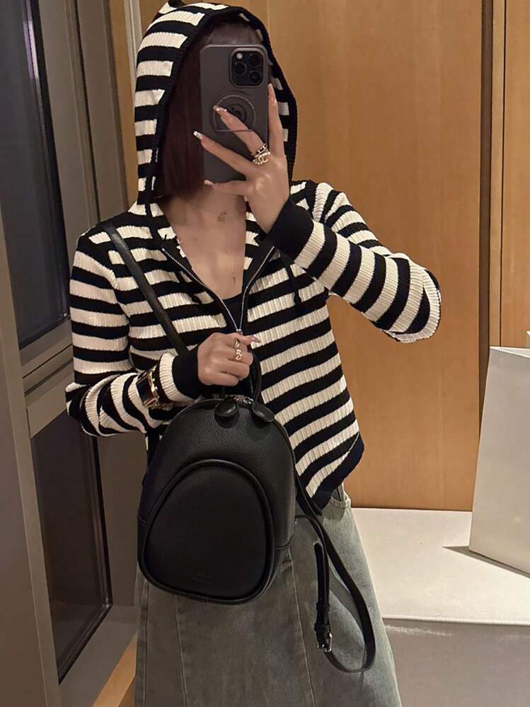 Rucksack Damen einfache Reise Schultasche kleine Tasche - Schwarz - Übersicht 4