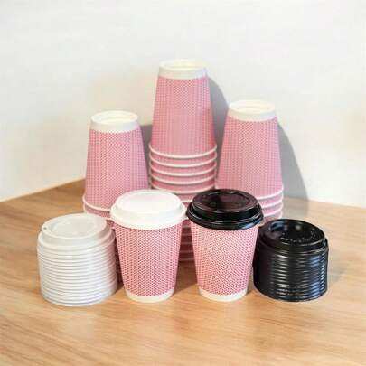 HOT BARGAINS 100 X 8oz / 230ml Disposable Coffee Cups With Lids Leak Proof Triple Layered Ripple Paper Cups Takeaway Cups For Hot And Cold Drinks