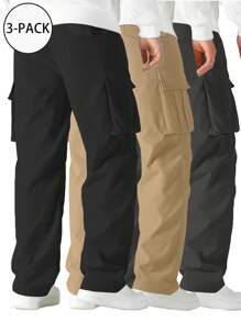 3 件男士休闲时尚工装裤，户外长裤，秋冬，秋季服装