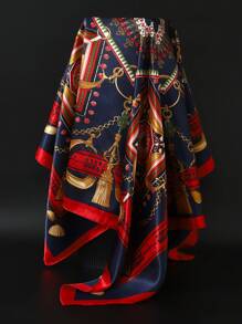 1 件 90*90 厘米时尚防晒围巾，穆斯林头巾，户外防风防沙披肩，男女通用空调房围巾，薄款，链条花卉印花，彩色蓝绿方形头巾 - A - 查看 27