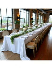 1 件装，大号长方形纯白色缎面涤纶桌布，适用于婚礼、派对和宴会 - 可机洗和手洗，可重复使用，派对装饰用品，适合长桌、多人派对、派对装饰 - 彩色 - 查看 2