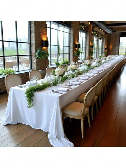 1 styck, stor rektangulär enfärgad vit satinpolyesterduk, elastisk öppen duk för bröllop, fester och banketter - tål maskintvätt och handtvätt, återanvändbar, festdekorationstillbehör, lämplig för långa bord, flerpersonsfester, festdekoration