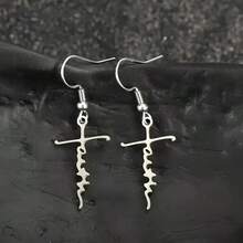 4 Pairs/Set Stainless Steel Faith-Based Love And Faith Words Faith Letters Amazing Grace Prayer Earrings Set Fashion Jewelry - 銀色 - 查看 5