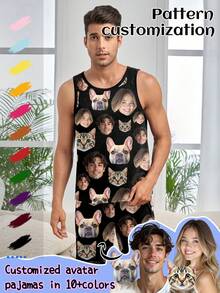 Conjunto personalizado de chaleco y pijama, ropa de estar en casa, con retrato de hombre/mujer, miembro de la familia, mascota, dibujo animado o tema festivo