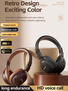 HEAVY BASS 复古无线蓝牙耳机，具有防噪音、可折叠和伸缩设计，低音耳塞带 AUX 功能