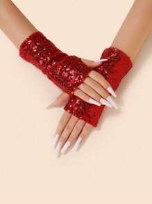 1 Pair Women's Fingerless Gloves, Short Sequin Reflective Gloves, Suitable For Nightclub, Stage Performance