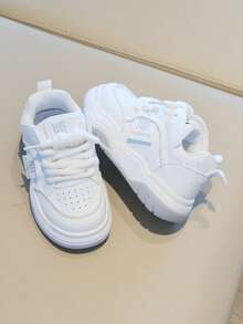 1 Pair Kids White Sneakers, Fashion New Style Children Outdoor Casual Non-Slip Running Shoes, Toddler Shoes - White - View 3