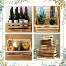 Large Wooden Crates Set Of 4 Decorative Storage Box With Handles, Rustic Torched Brown Farmhouse Wooden Crates For Display, Organizer Container Baskets Box For Kitchen, Pantry, Bedroom 18D110B4EF1BDABB0F22F-YTB