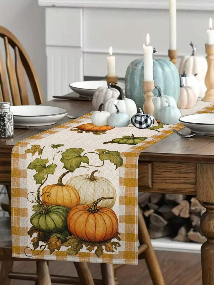 1 pièce/10 pièces Chemin de table motif citrouille d'automne, chemin de table de Thanksgiving, décoration de table de festival des récoltes, décoration de maison saisonnière, style ferme, matériau , 33*91CM/33*183CM/33*274CM, 3 options de taille, fournitures de fête d'intérieur et d'extérieur, décoration thème citrouille, décoration de chambre. Convient pour la décoration de cuisine à la maison et la décoration de fête