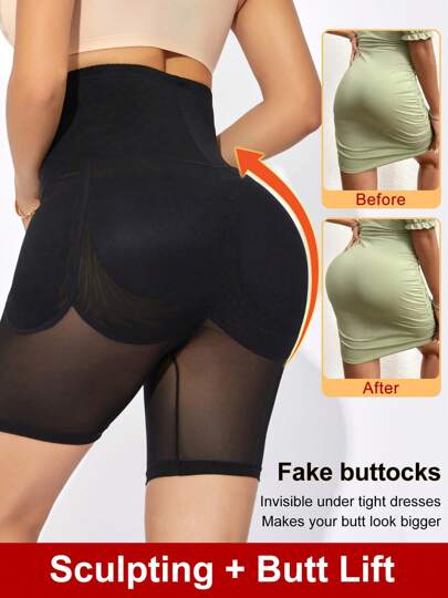 Damskie spodenki modelujące brzuch z wysokim stanem i podnoszące pośladki, z wyjmowaną podszewką z siateczki