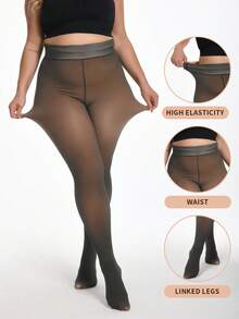 Thick Warm Pantyhose, Stylish Fake Skin Fleece Tights, High Waisted Design, Women's Pantyhose Stockings Winter - Da đen trong suốt - Xem 5