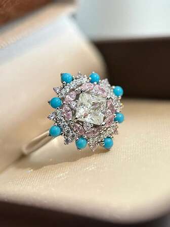 1 Stück Vintage Luxus Eleganter Blumen Strass Ring, geeignet für den täglichen Gebrauch von Frauen, Festivals, Partys, Geschenk für die Freundin