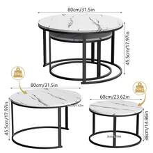 FXLTSBL 2 Pieces Side Table Set Round, Coffee Table Made Of Wood With Metal Frame, Modern Coffee Tables Nesting Tables For Living Room Bedroom - Black - View 5