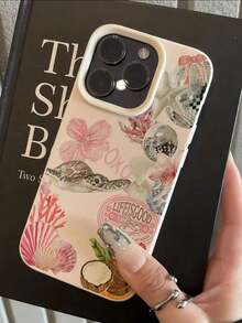 White Leather Texture Minimalist Floral, Seashell, Ocean, Turtle, Coconut Pattern Phone Case, Compatible With Iphone 16 Pro Max, 15, 14 Plus, 13, 12, 11 Protective Cover Waterproof Shockproof Anti-Fall Scratch ResistantFOR-YOUR-BELOVED-PHONEChristmas Gifts