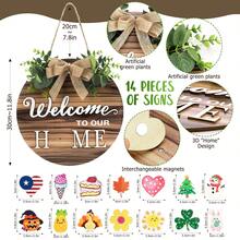 Hatisan Welcome Sign Front Door Decoration, Rustic Round Wood Wreaths Wall Hanging Outdoor, Farmhouse, Porch, Front Door Sign Wreath, For Spring Summer Fall All Seasons Holiday Halloween Christmas - 復古色 - 查看 2