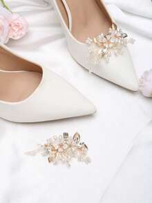 2pcs Detachable DIY Shoe Accessories, Artificial Crystal Moon & Flower Metal Decor, Elegant & Fashionable For Women Heels, Shoes, Pumps, Bridal Shoes, Date Shoes, Wedding Shoes - Gold - View 7