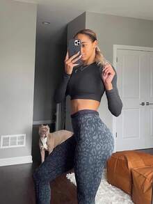 Black Peach Butt Fitness Pants, Leopard Print 7/8 Leggings, Squat Proof High Waist Seamless Yoga Pants