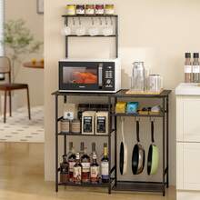 Baker's Rack For Kitchen With Storage, Microwave Stand With Adjustable Shelves, Kitchen Stand With 10 S Hooks, 6-Tier Coffee Bar Station, Kitchen Shelves For Spices, Pots, Gray,10600245 - 深灰色 - 查看 1