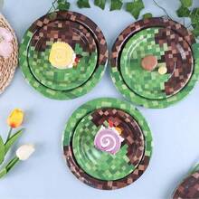 10pcs/20pcs/40pcs/60pcs/Set,Pixel Birthday Party Supplies Pixel Paper Tray Video Game Birthday 9 Inch 7 Inch Paper Tray Tissue Napkins For Birthday Party Decoration - Multicolor - View 6