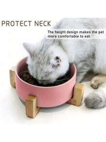 Ceramic Dog Bowl With Wooden Stand, Dog Water Bowl And Food Bowl, Heavy Duty Anti-Slip Pet Comfortable Feeding Bowl With Bamboo Wood Holder - Multicolor - View 7