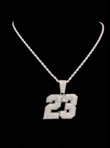 1pc #23 Shaped Pendant With 9mm Cuban Chain, Classic Retro Punk Necklace, Unisex Hip Hop Numeral Pendant Necklace, Suitable For Daily Wear Or Party, 2 Chain Styles Available - Silver - View 10