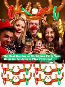 4件套圣诞游戏，充气驯鹿角套圈游戏，圣诞袜填充物，充气驯鹿角套圈游戏，圣诞派对驯鹿角帽游戏，适合家庭，圣诞派对游戏，趣味圣诞礼物，嘉年华假日家庭游戏 - 彩色 - 查看 2