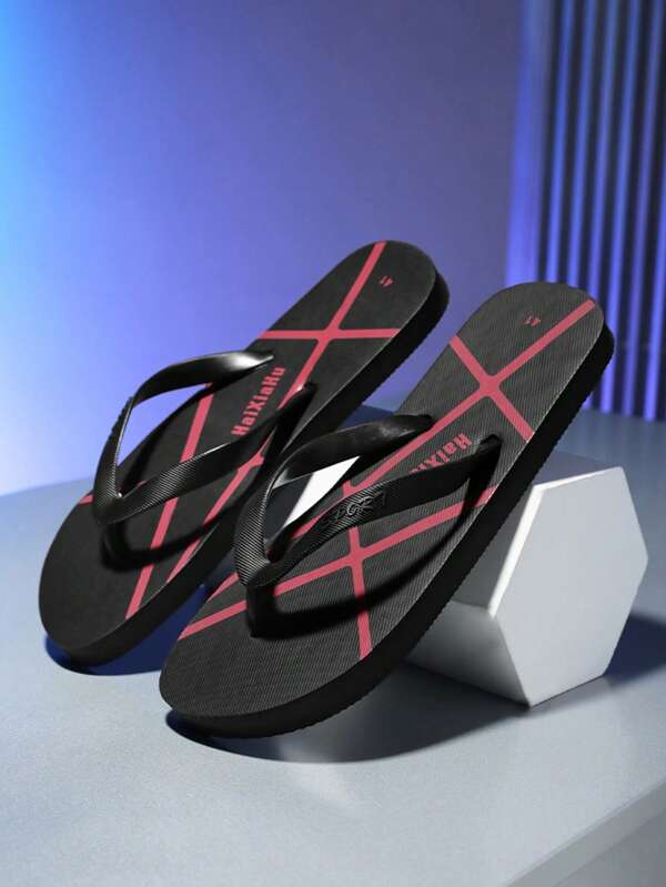 Plus Size Men's Minimalist Style Thong Sandals, Black
