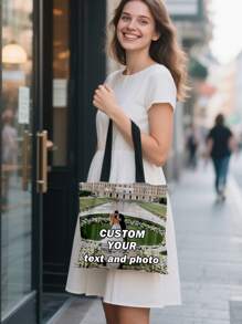 SRH One Customizable Women's Handbag/Canvas Bag With Text/Photo Options. Upload Personalized Photos (Wedding, Partner, Etc.) With Customizable Text, Multiple Fonts, And Colors To Choose From. Create Your Own Unique Canvas Tote Bag.