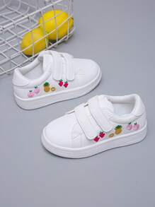 1 双婴儿水果刺绣休闲白色运动鞋，男女通用幼儿舒适日常穿着钩环运动鞋 - 白色 - 查看 7