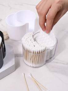 1Pc Clear Swab Dispenser Holder, Bathroom Container 3 Section Swab And Makeup Pad Holder, Dressing Table Organizer For Swabs, Pads, Dental Floss - Multicolor - View 3