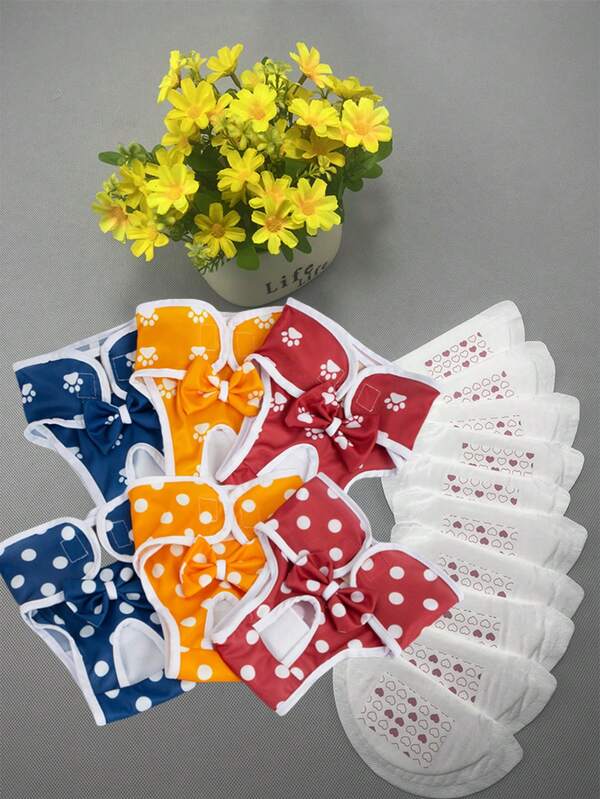 Female Dog Period Diapers For Heat Doggie Puppy Diapers For Pets Female Dogs 1pc Underwear And 10 Pcs Period Pads Reusable