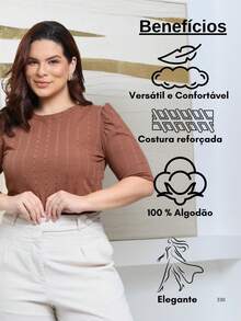 Women's Plus Size Slim Lesse Short Sleeve Social Casual Comfort Blouse - Rust Brown - View 4