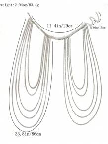 Diamond Inlaid Long Tassel Necklace, Shoulder Chain, Body Chain, One-Piece Personalized Bride Dress, Party Light Luxury Accessories, Necklaces - Silver - View 7