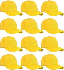 Bulk Lot 12-Pack Adjustable Size Plain Blank Solid Color Baseball Caps - Yellow - View 1