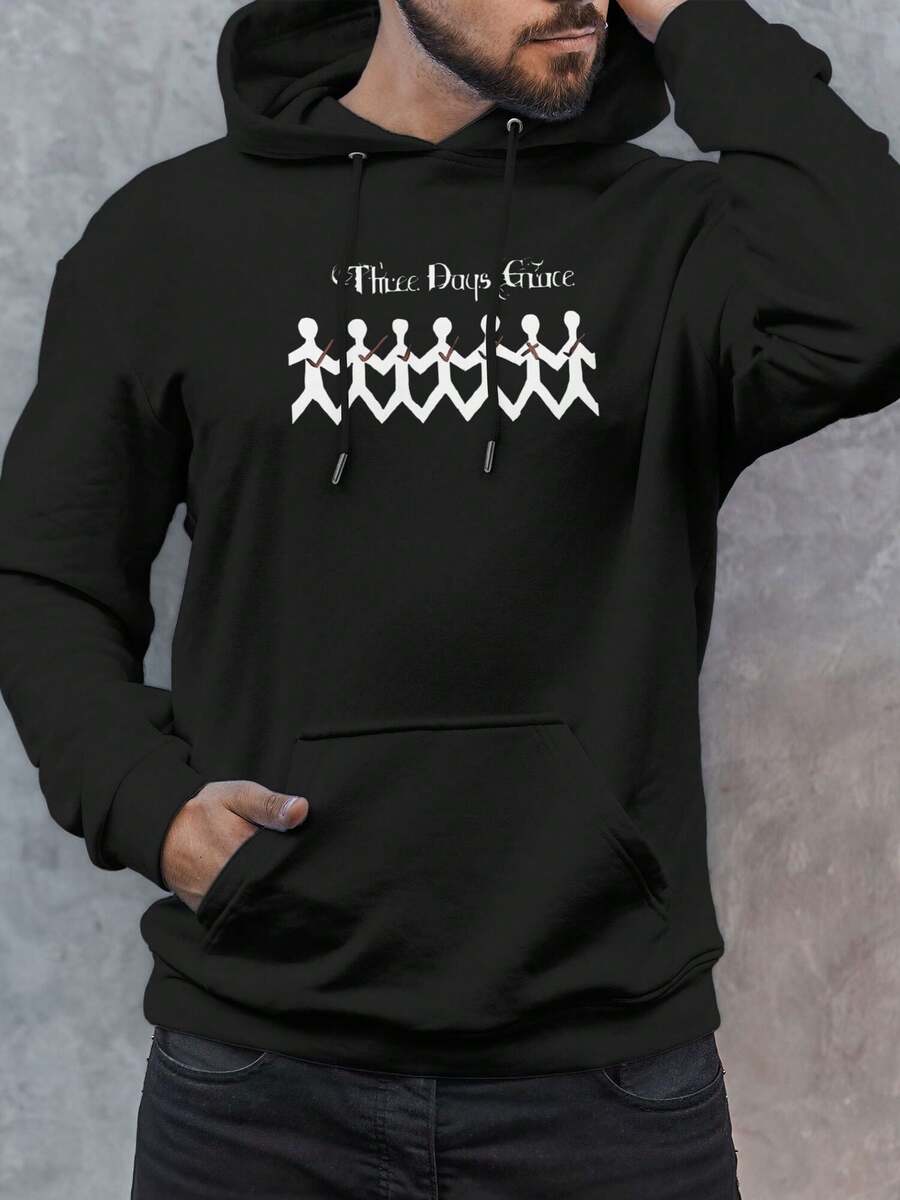Men's Hooded Sweatshirt Three Days Grace Letter Print Graphic Pullover Hoodies - 黑色 - 查看 1