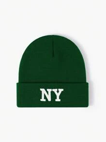 1 Peça Gorro de Malha Bordado NY, Boné Casual Ajustável com Proteção Solar para Outdoor, Adequado para Meninos e Meninas, Primavera/Outono, Viagem, Praia, Férias