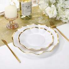 100 Pcs White Party Paper Plates With Gold Rim Scalloped Dessert Plates 10 Inch 8 Inch Disposable White Wedding Paper Dinnerware For Cake Dessert Birthday Baby Shower Tea Party Supplies - 白色 - 查看 3